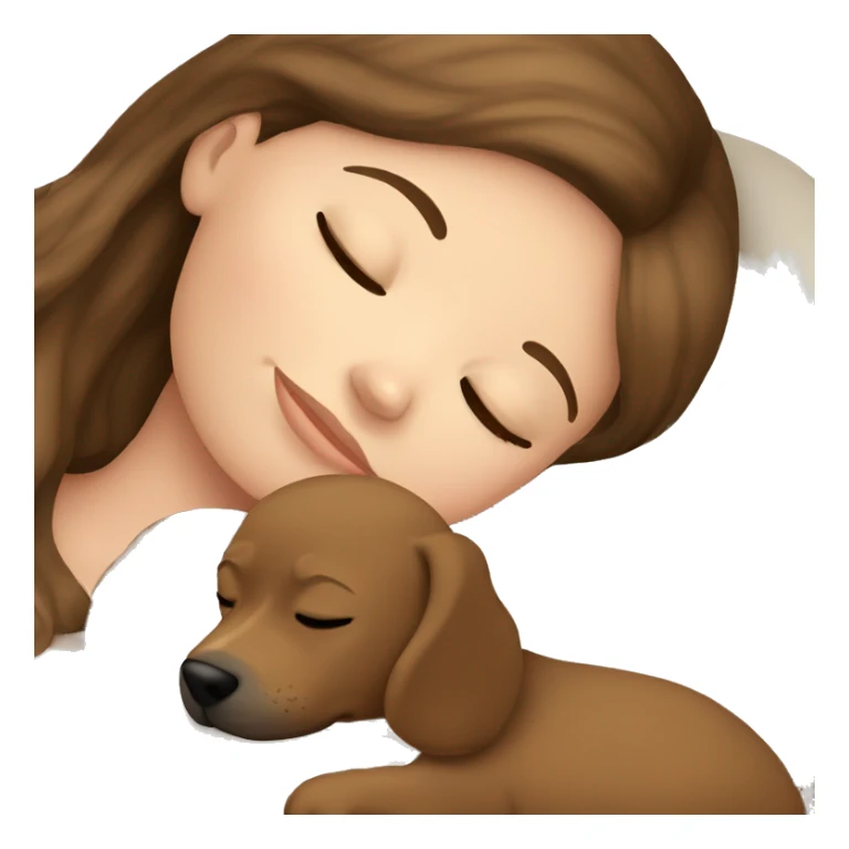 White girl brown hair sleeping with puppy sticker