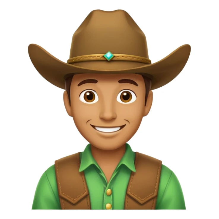 Cowboy with a bright green cowboy hat, smiling face sticker