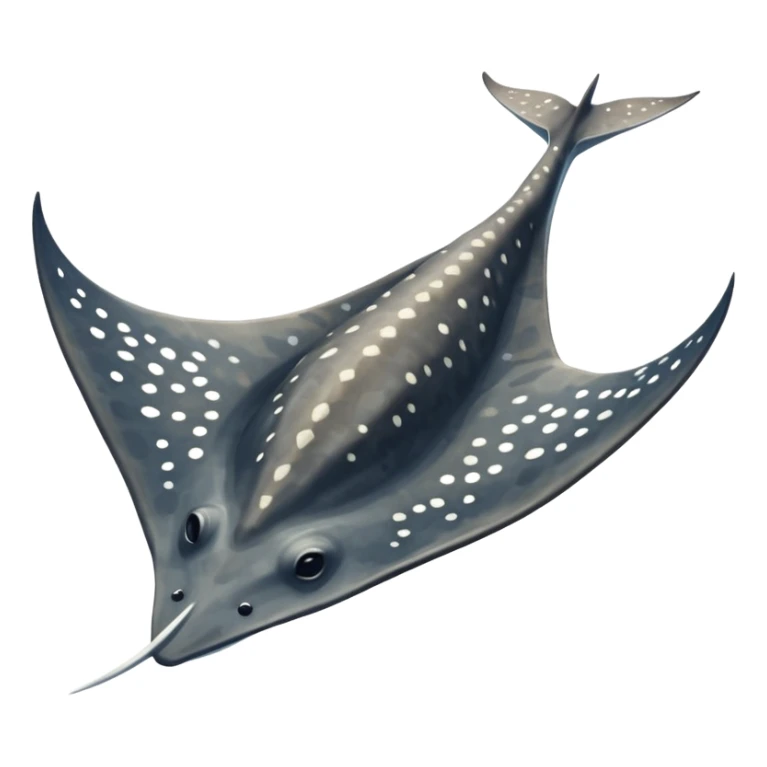 Spotted eagle sting ray with wide wingspan and long spike sting tail at posterior end viewed from above sticker