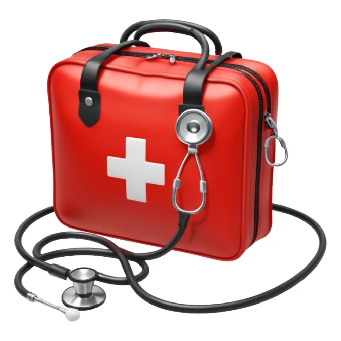 First aid help bag with stethoscope isolated for Emergency Medicine emoji make it to be red sticker
