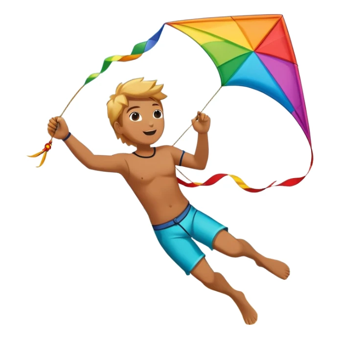 A person soaring through the sky while holding onto a colorful kite on a windy beach. The kite is catching the wind, and the backdrop features waves crashing on the shore, capturing the excitement and freedom of kitesurfing. sticker