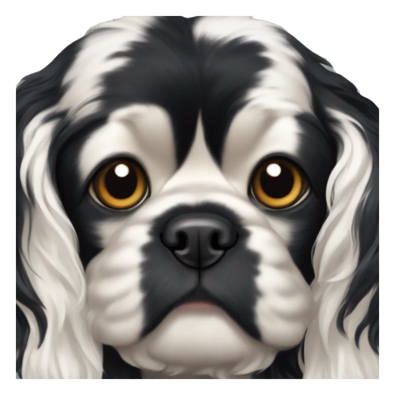 Small completely black king charles spaniel with black fur on his whole face and white fur on chest sticker