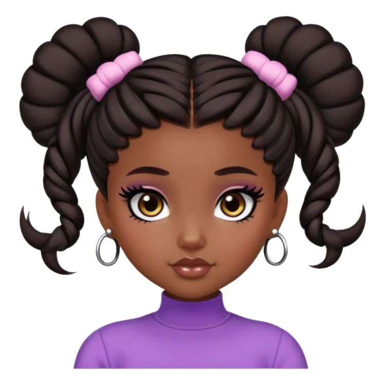 pretty bratz girl, dark brown space buns, dark brown eyes, black eyeliner, deep brown skin sticker