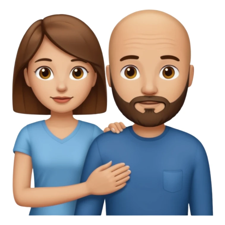 Pretty brown haired woman holding hands with bald man with beard sticker