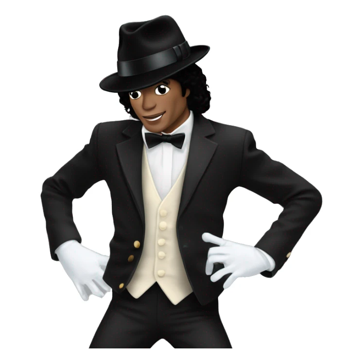 “Michael Jackson in a black suit, white glove, and fedora, striking a dance pose.” sticker