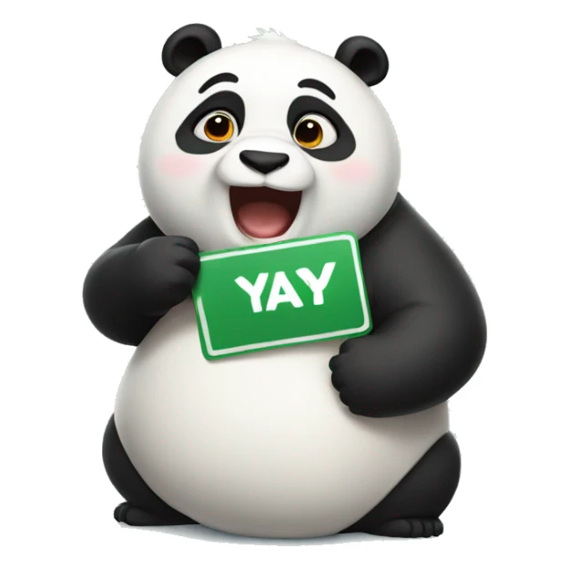 A chubby panda holding a sign that says yay sticker