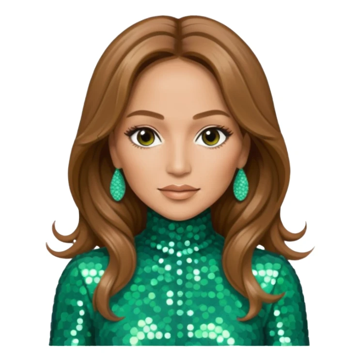 Jennifer Lopez with long  light brown hair, seafoam green sequin outfit sticker