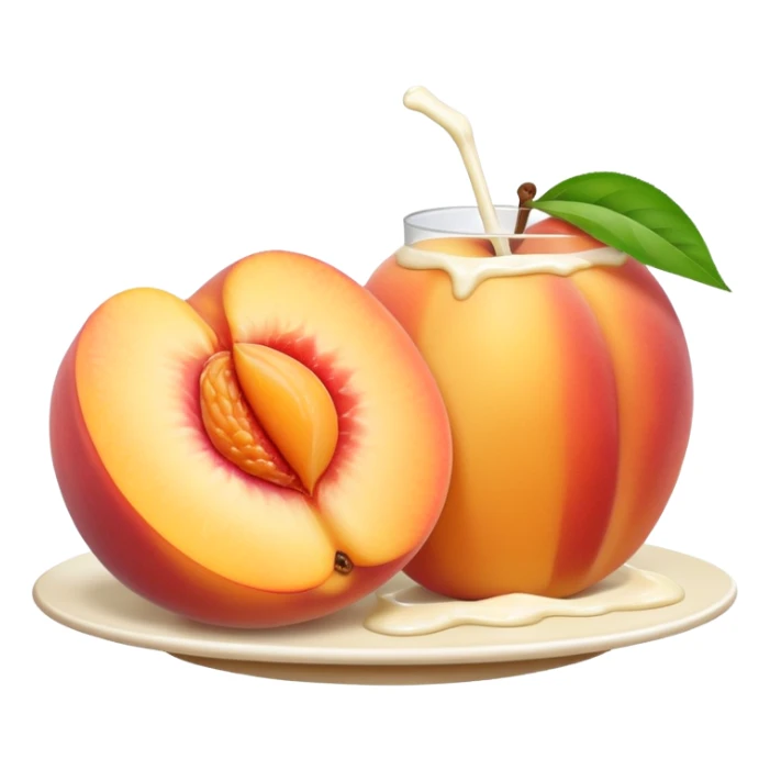 There is a lot of milk on the cut peaches. sticker