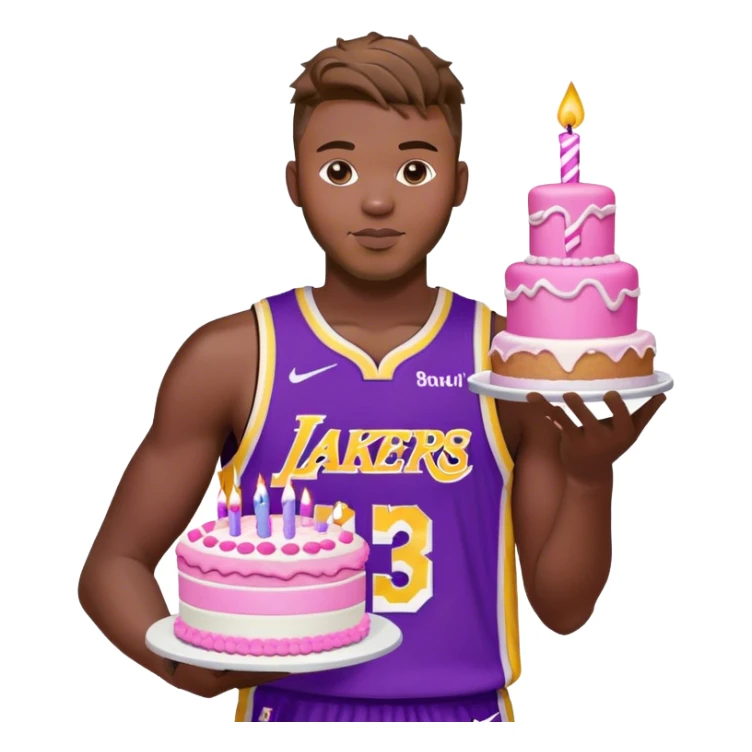 Luka Doncic wearing his Lakers jersey holding a pink pretty birthday cake sticker
