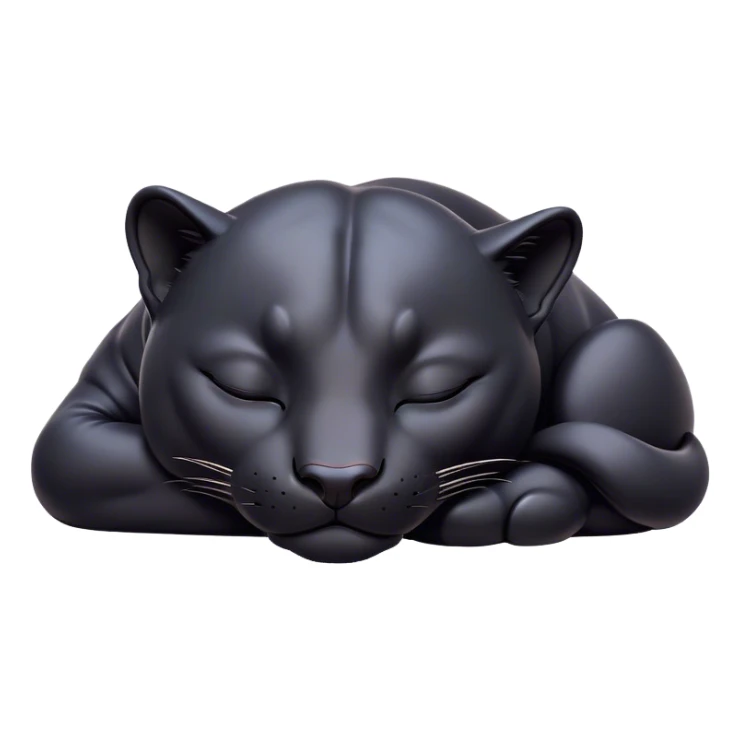 Meme-Worthy cute Sleeping Panther Portrait Emoji, Head resting peacefully with a contented smile, showcasing a luxuriously sleek form and eyes gently closed in serene slumber, Simplified yet comically adorable features, highly detailed, glowing with a soft, drowsy dark light, high shine, relaxed and utterly lovable, stylized with an air of playful laziness, bright and heartwarming, soft glowing outline, capturing the essence of a sleeping panther that feels destined to become the next viral icon of adorable rest! sticker