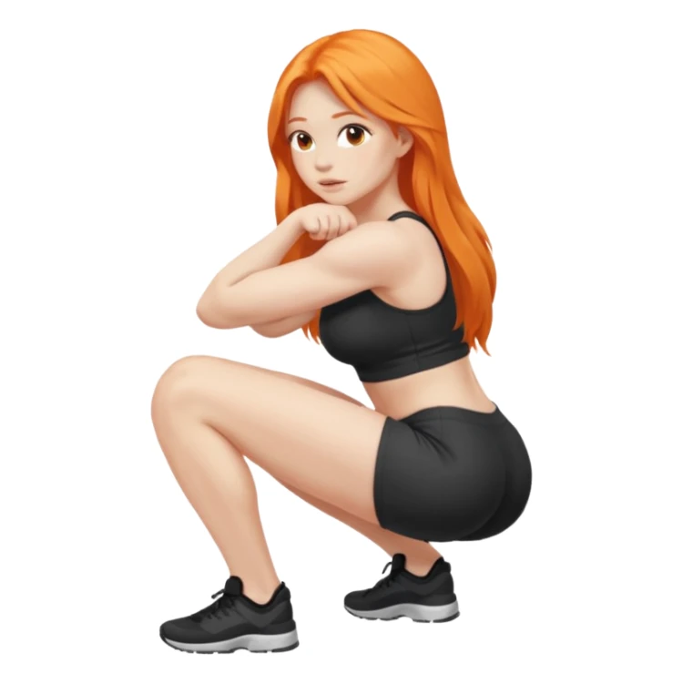 Pale girl with long orange hair squatting weight  from side sticker