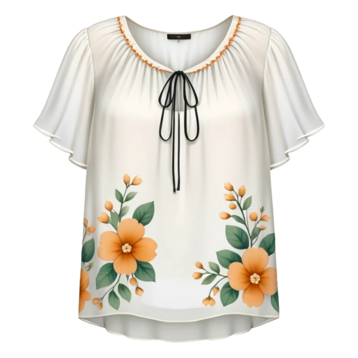 White very short sleeved floral chiffon blouse sticker