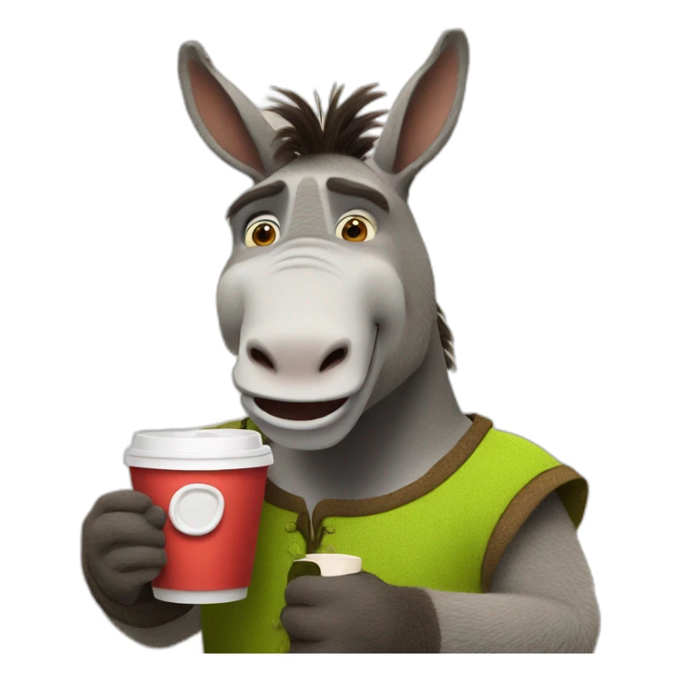 donkey from shrek holding a cup of coffee sticker