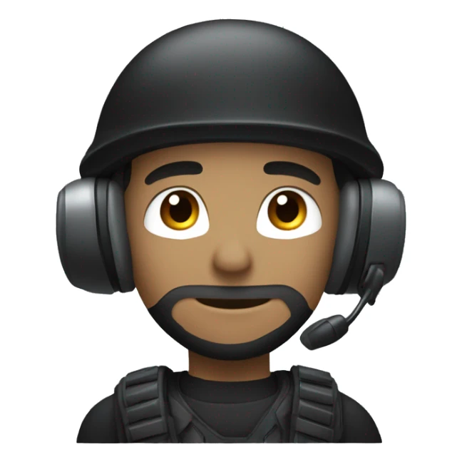 operator dressed in black with a milatary helmet, without glasses, wearing a headset, preferably male white sticker