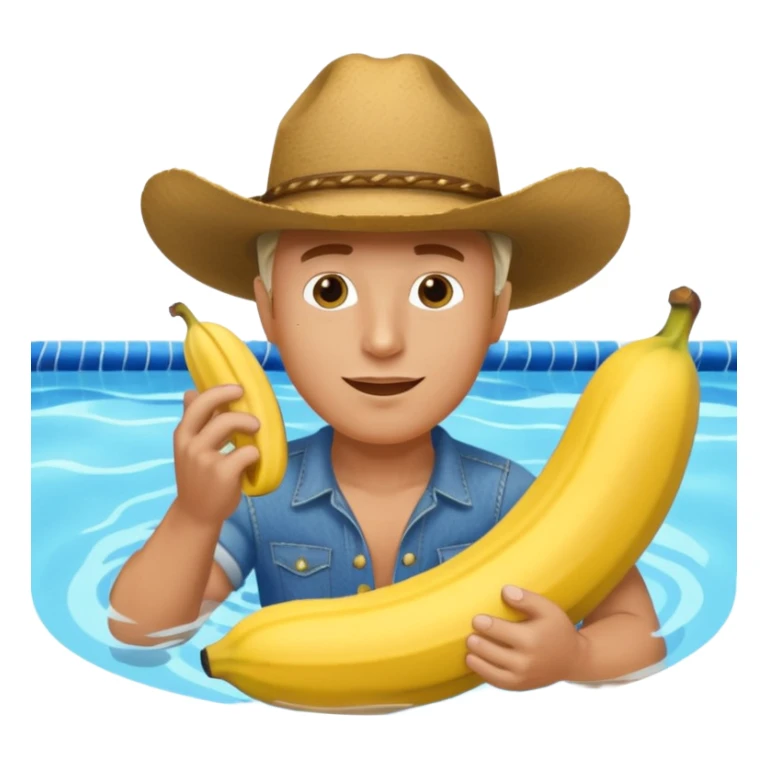 Cowboy in a pool eating a banana sticker