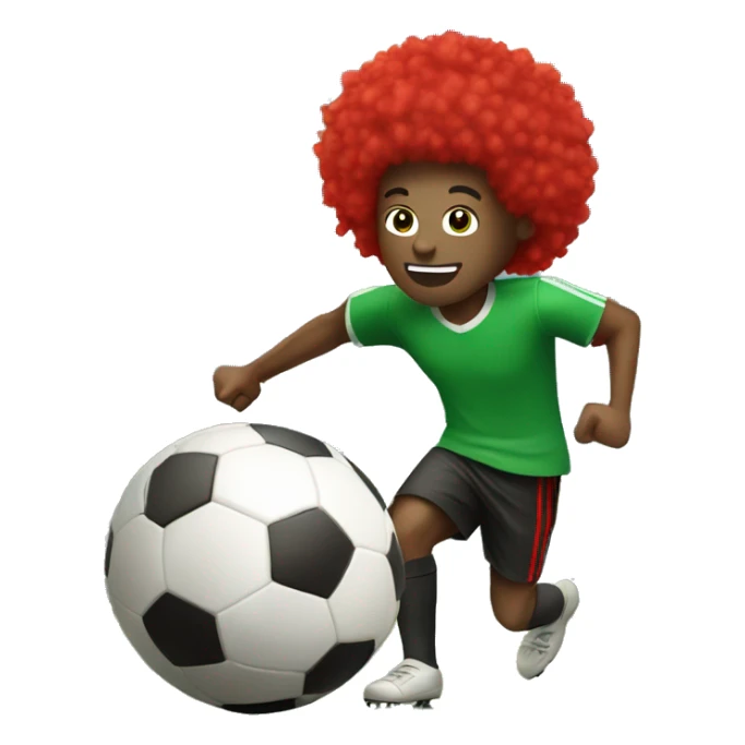 male in green shirt with red afro playing soccer sticker
