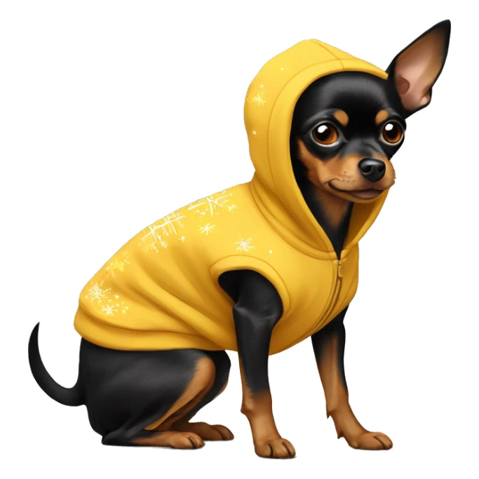 Russian toy-terrier wearing a New Year hoodie sticker