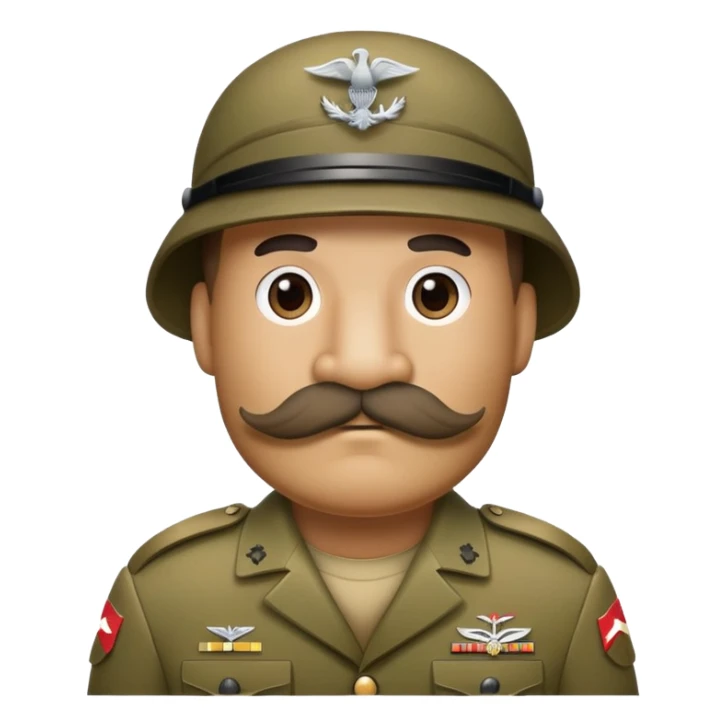 Soldier with bushy walrus mustache wearing camouflage sticker