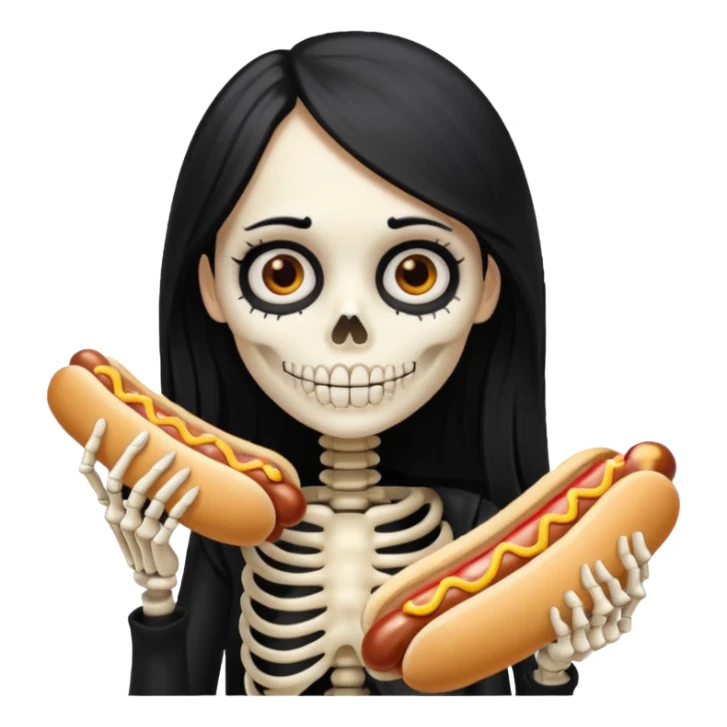 skeleton girl hair eating a hot dog sticker