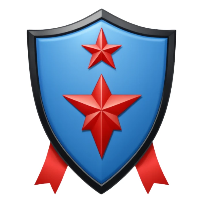 A shield emblem with two top squares: a blue one with "IHS" and a red one with a checkerboard and red circle. The main black shield has a white star, and a white ribbon below reads "DE TENEBRAS ILLUMINARE ET VIAS DIRIGERE".
 sticker