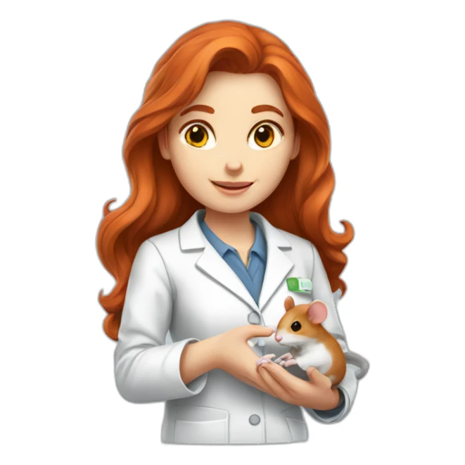 Redhead long hair scientist holding mouse on her hand sticker