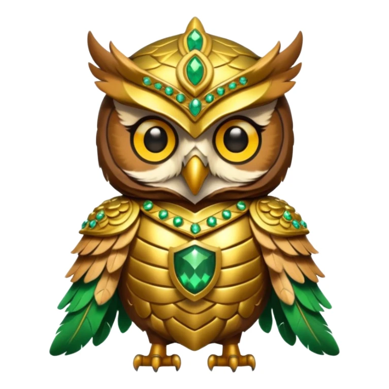 owl warrior wearing golden armor embedded with emerald jewels

 sticker