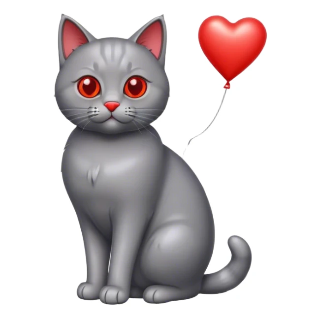 gray British cat and red heart metallic baloon sticker