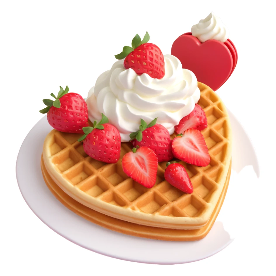 heart-shaped waffle with strawberries and whipped cream, sweet and colorful sticker