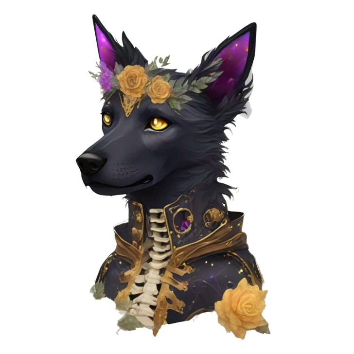 iridescent kintsugi fluffy zombie black brown gold dog fox head zombie skeleton gold mechanical steampunk raven wings nebula galaxy stars colorful flowers fairy lights vintage zombie sticker