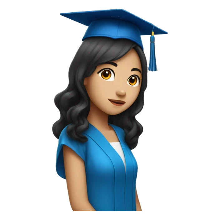 asian girl wearing blue graduation cap with long curly black hair sticker