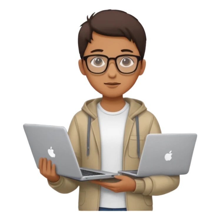 un estudiante que este parado con sus lentes y su laptop sticker