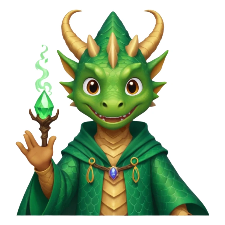 A dragon wearing wizard robes, casting a spell with a curious grin, portrait, bust up sticker