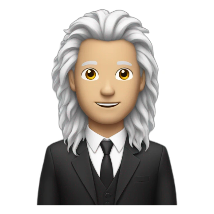 White man with black lion's mane hair and wearing a suit sticker