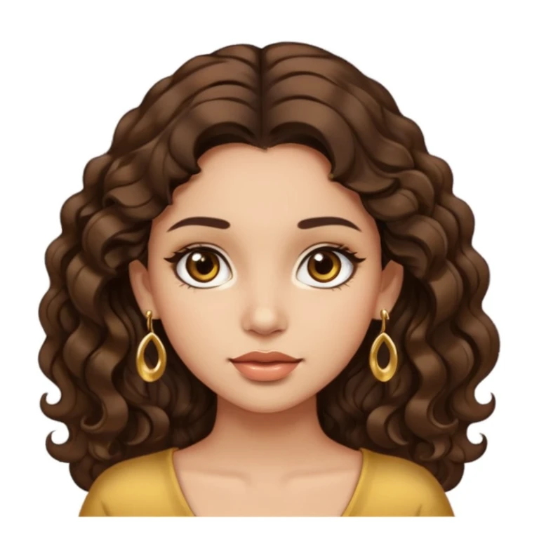 light skinned girl, little thicker body type, wavy dark brown hair, brown eyes, long eyelashes, earrings sticker