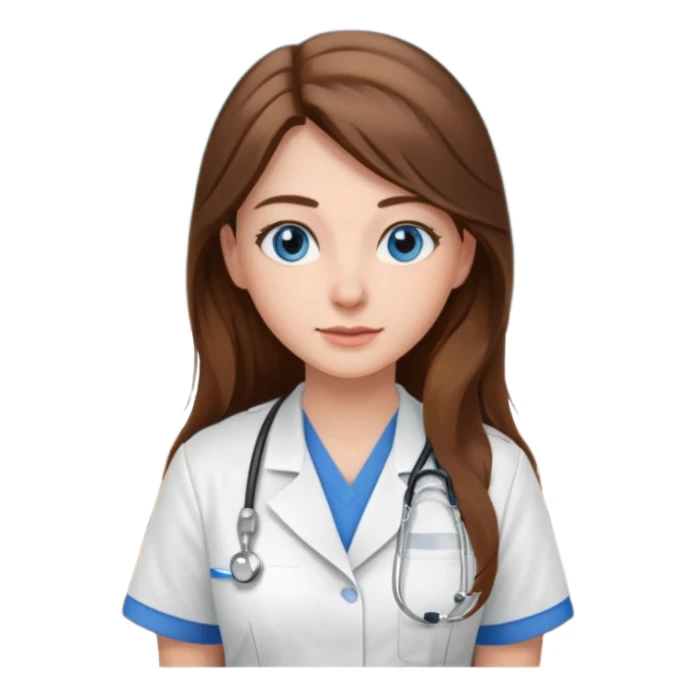 pretty female nursing student with long brown hair, blue eyes inside a classroom at university sticker