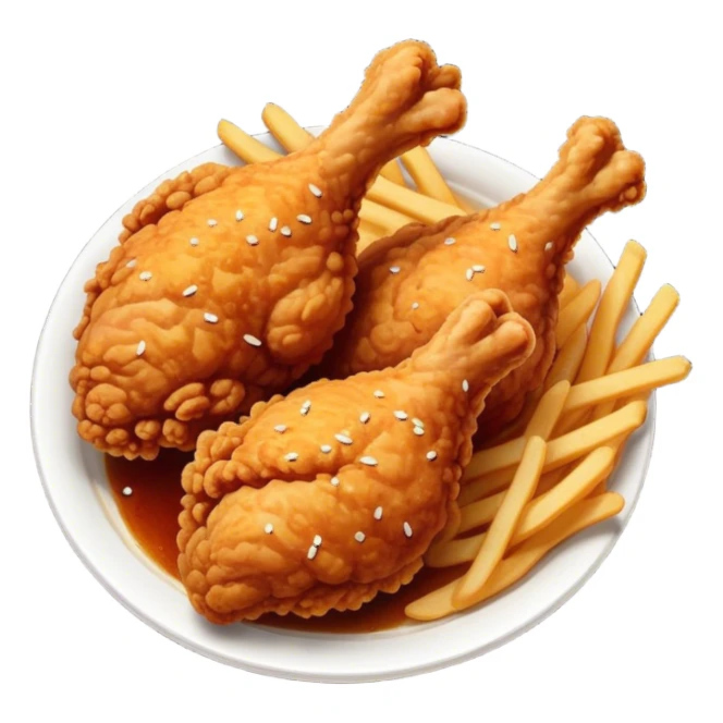 Cinematic crispy fried chicken, golden and crunchy, juicy inside, steaming as it is freshly served, sprinkled with seasoning, rich golden tones, inviting and delicious. sticker