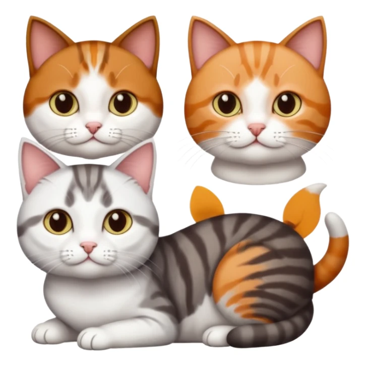 3 different coloured short haired cats, including a dark brown tabby and white cat, and a dark grey and white and a ginger and white sticker