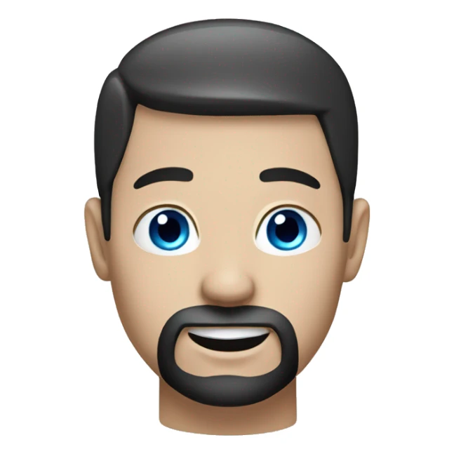 White man with rounded face, blue eyes, circle beard and short black hair sticker
