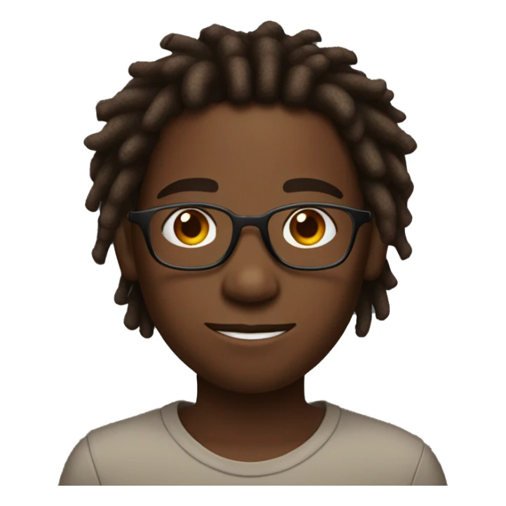 black boy with dreads that are dyed reddish brown at the bottom and are eye length, glasses that are thin and rimless but not circular sticker