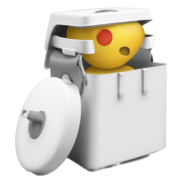 It has a flexible white handle strap that is secured by stainless steel attachments on both sides of the lid base, allowing the handle to arch upward over the top for easy carrying. sticker