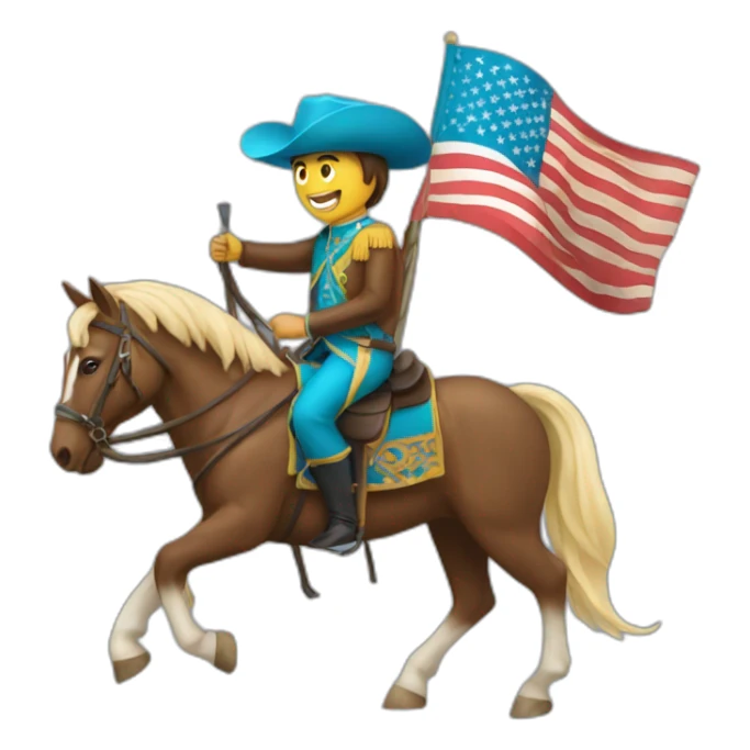 A man holding an American and Kazakh flag riding a horse sticker