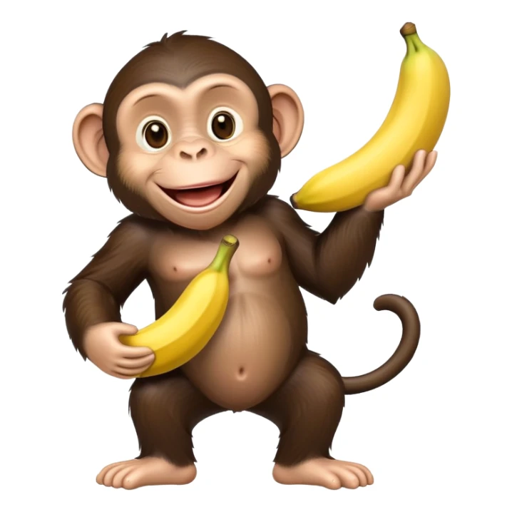 cartoon chimpanzee happily holding a banana sticker