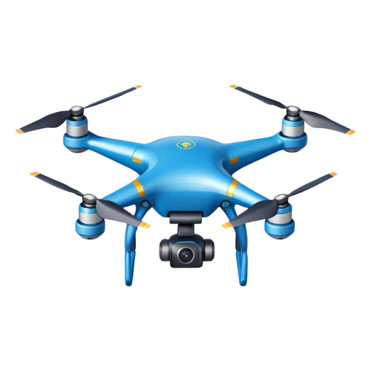 Mapping drone sticker, quadcopter scanning land with laser grid effect, modern tech style, blue color theme, flat vector illustration, white outline, transparent background sticker