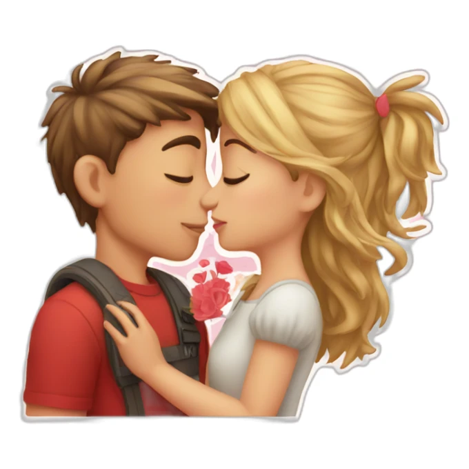 Girl and boy kissing and valentines sticker sticker