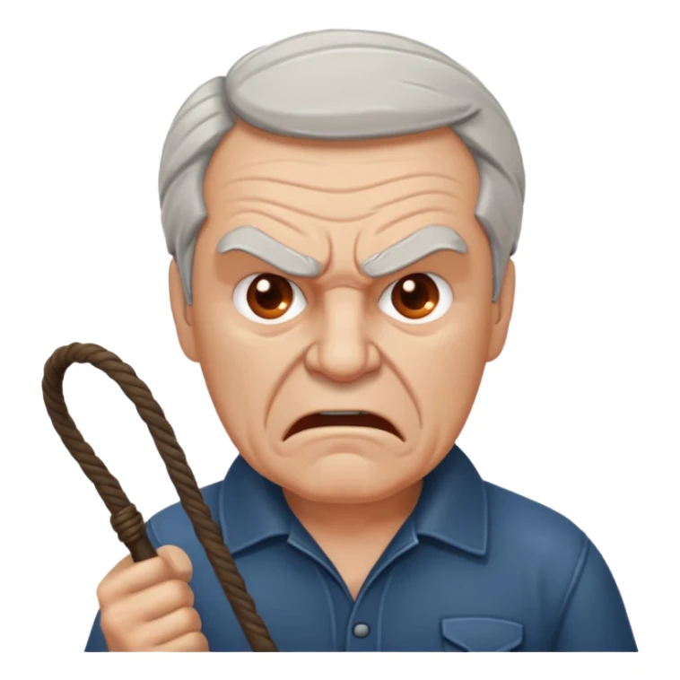 Give this emoji 🤠 a whip make it an old white guy with a whip make him angry sticker
