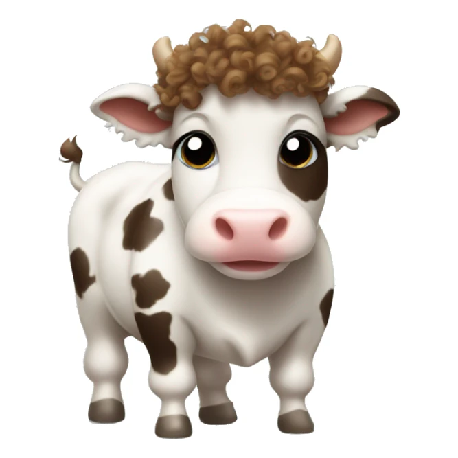 Baby cow with fluffy and curly hair  sticker