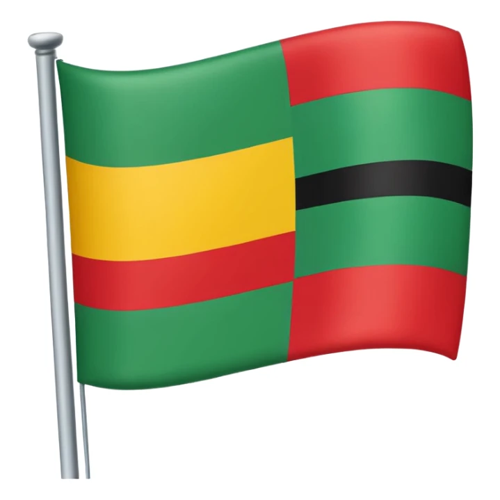 flag with five equal horizontal stripes: red top, yellow, white, green, black bottom; bold solid colors, soft rounded rectangle shape like emoji flags, slight shadow or outline for definition sticker