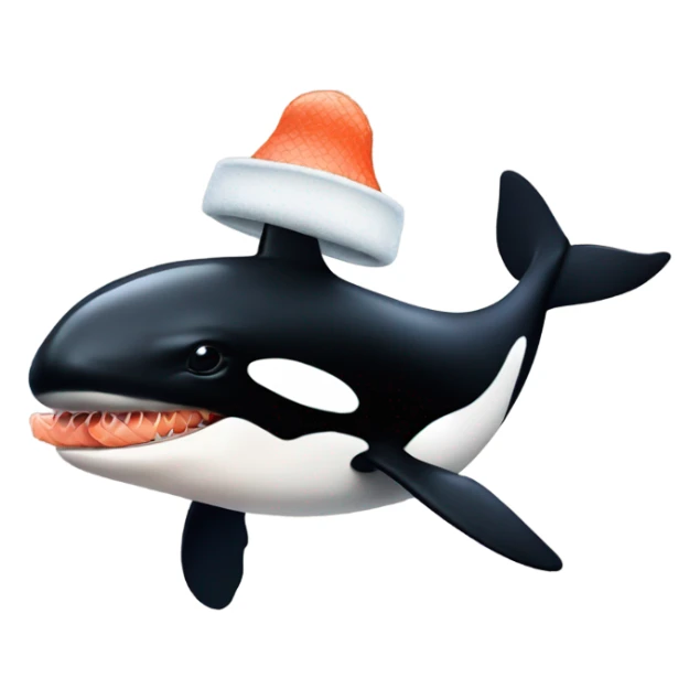 Orca wearing a salmon as a hat sticker