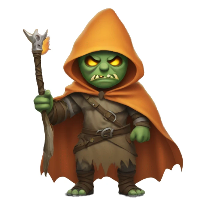 Orc weapon spirit with ghostly weapons, cloak with burning eyes, Halloween theme, emoji sticker