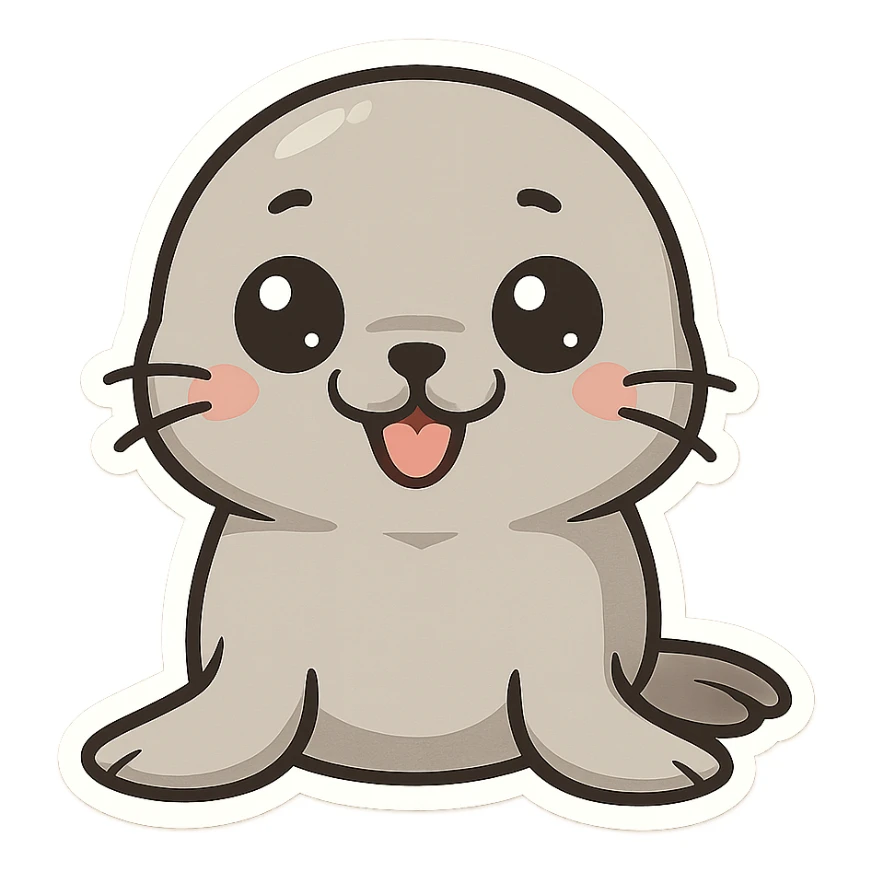 cartoon seal, front view, big eyes, playful expression sticker